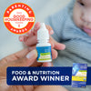 Baby Vitamin D Organic Drops being held by a baby and a mom with the box graphics