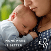 A mom and her baby with "moms make it better" banner