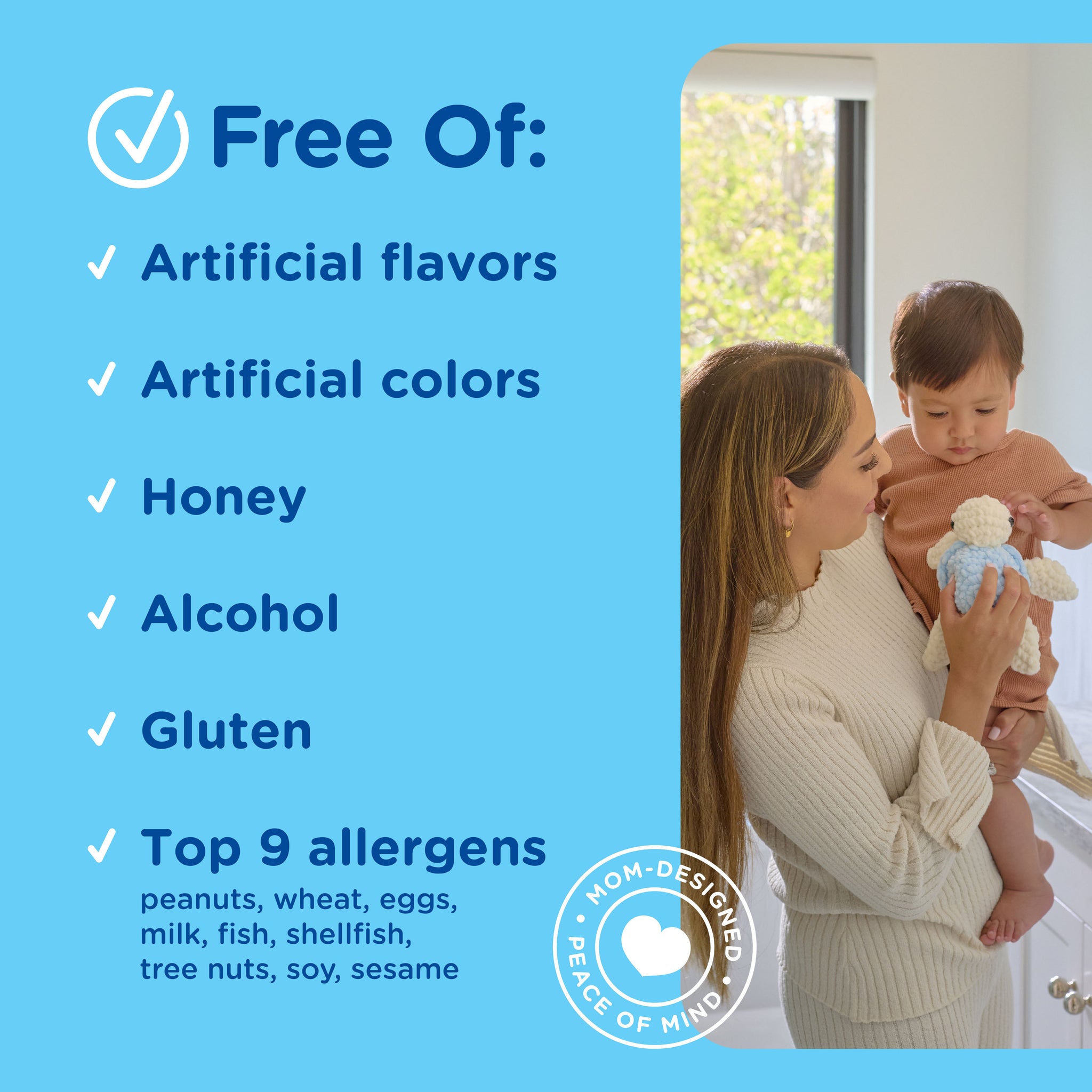 List of ingredients Mommy's Bliss Organic Baby Cough Syrup and Mucus Day and Night is free of