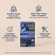 Key features of Mommy's Bliss Organic Baby Cough Syrup and Mucus Nighttime, shown as icons around the carton