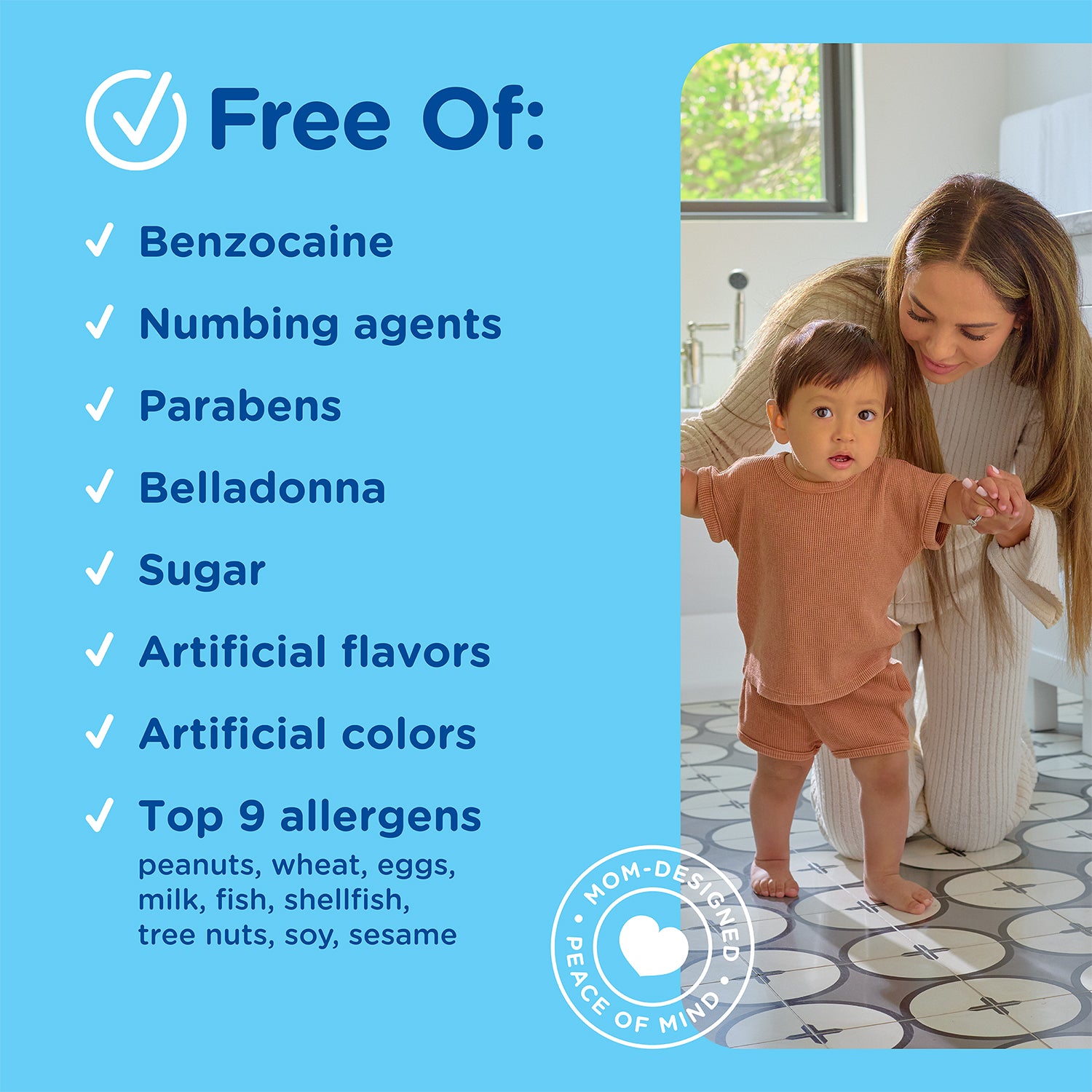 List of ingredients Mommy's Bliss Organic Little Gums Soothing Massage Gel is free of