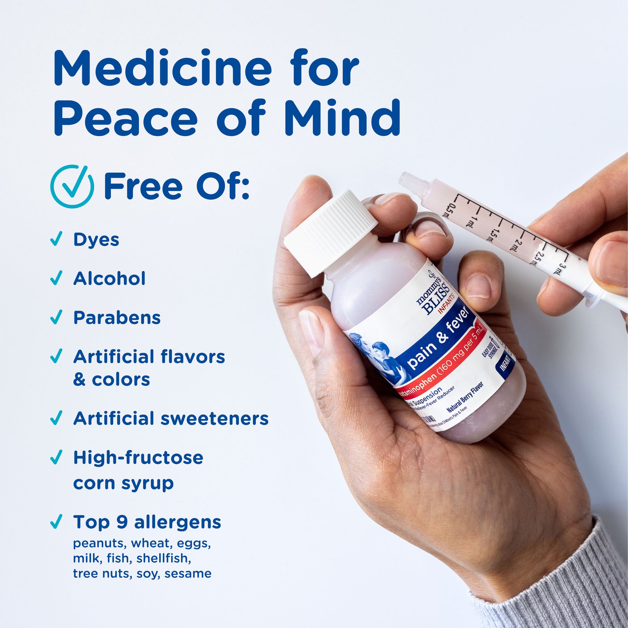 List of ingredients Mommy's Bliss Infants' Pain and Fever acetaminophen is free of