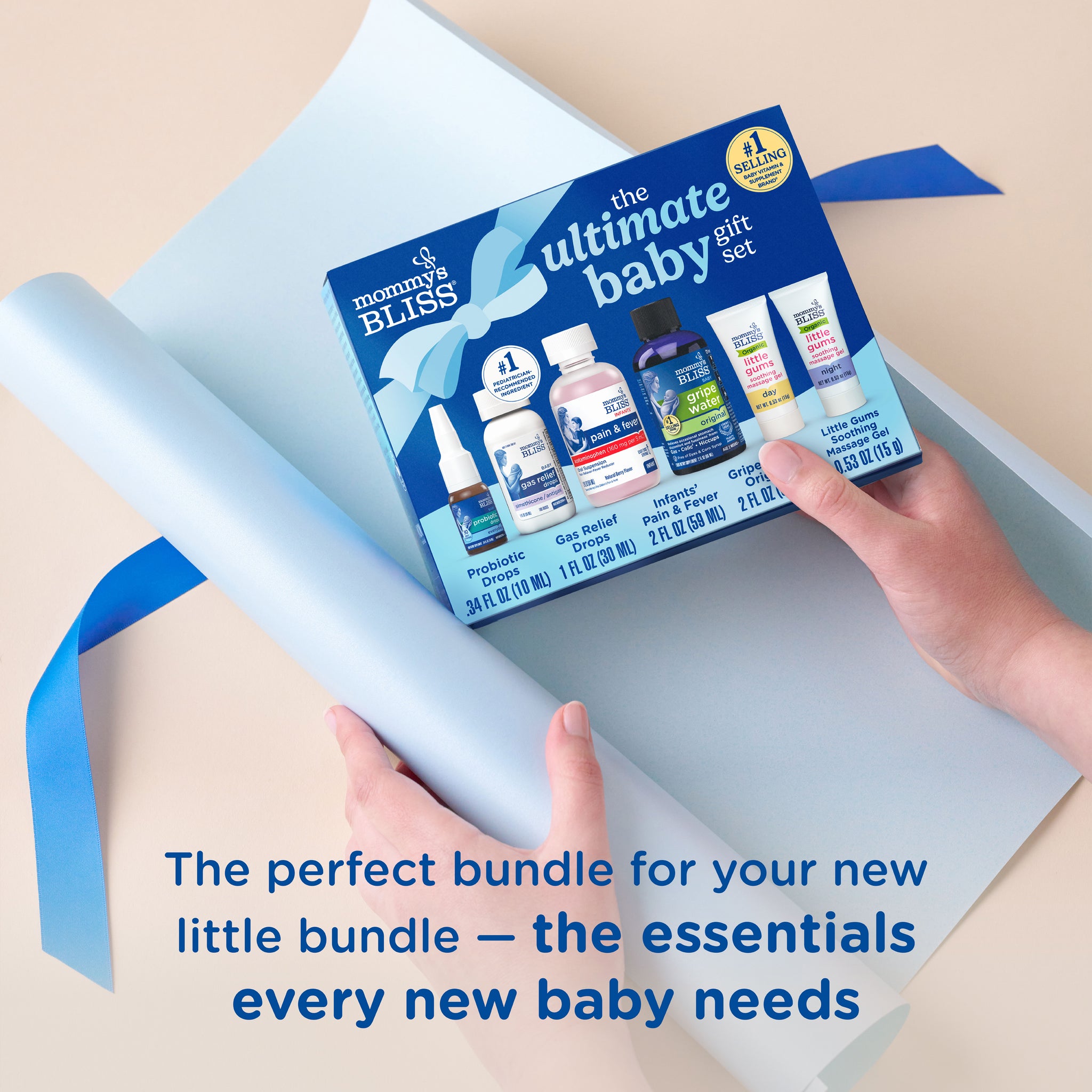 Mommy's Bliss Ultimate Baby Gift Set shown with its main benefit claim