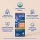 Key features of Mommy's Bliss Organic Kids Cough Syrup and Mucus, shown as icons around the carton