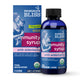 Mommy's Bliss Organic Kids Immunity Syrup with elderberry, carton beside its 3 fl oz dark blue bottle