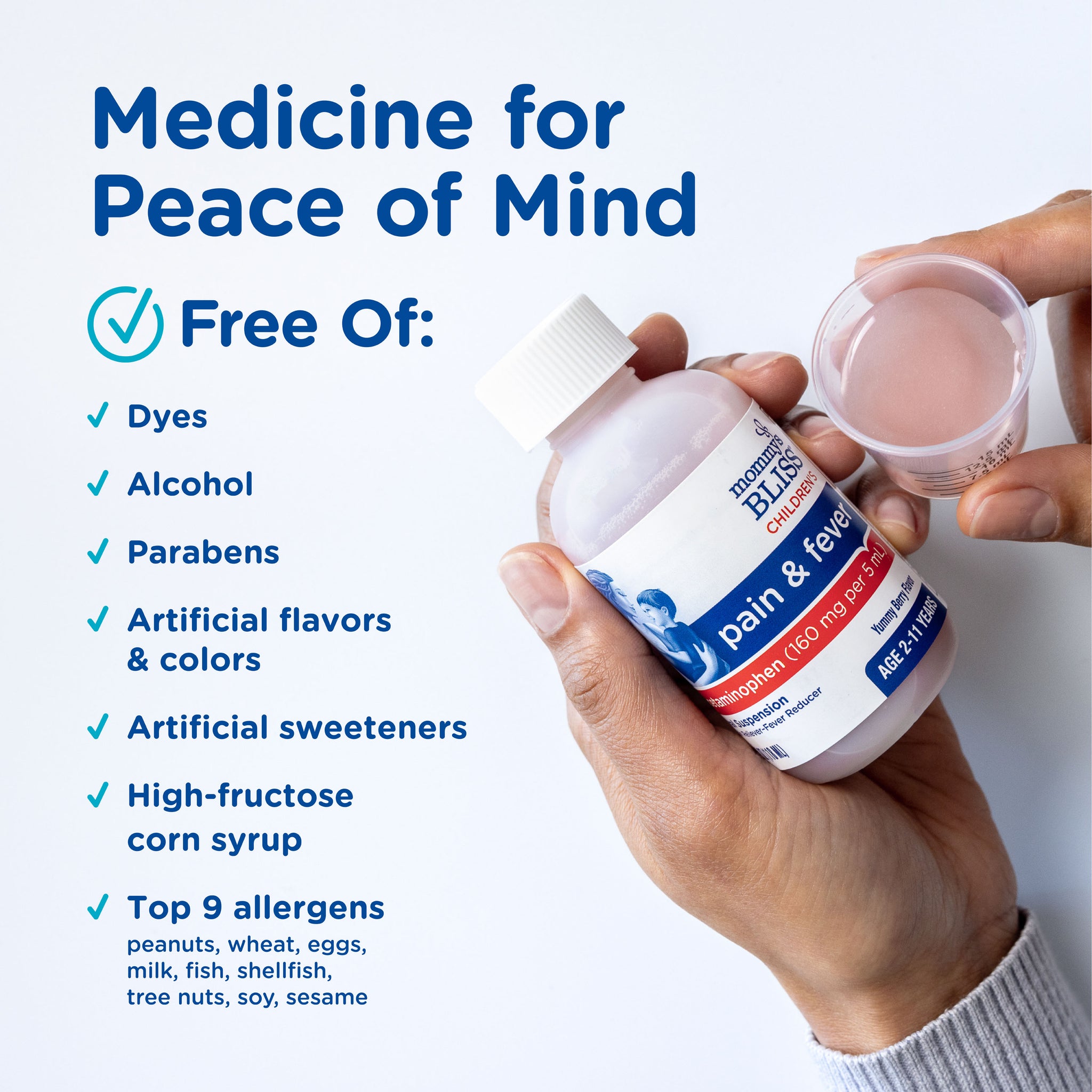 List of ingredients the Mommy's Bliss Children's Pain and Fever acetaminophen value pack is free of
