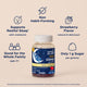 Key features of Mommy's Bliss Kids Sleep Support Gummies, shown as icons around the jar