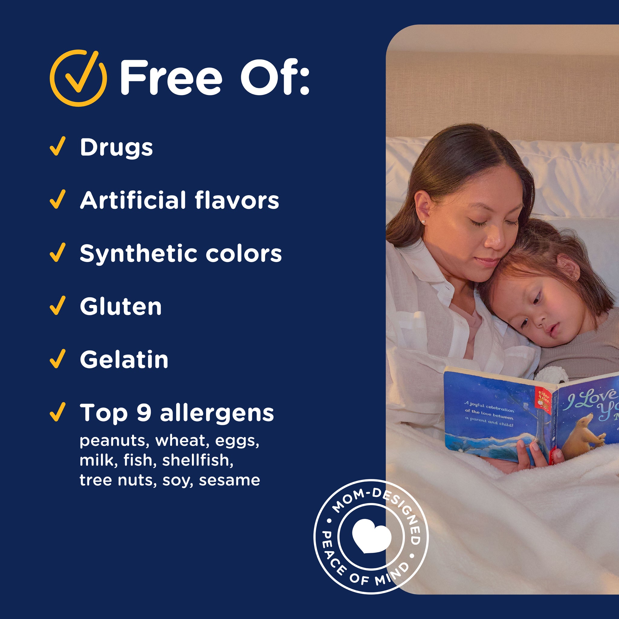 List of ingredients Mommy's Bliss Kids Sleep Support Gummies is free of