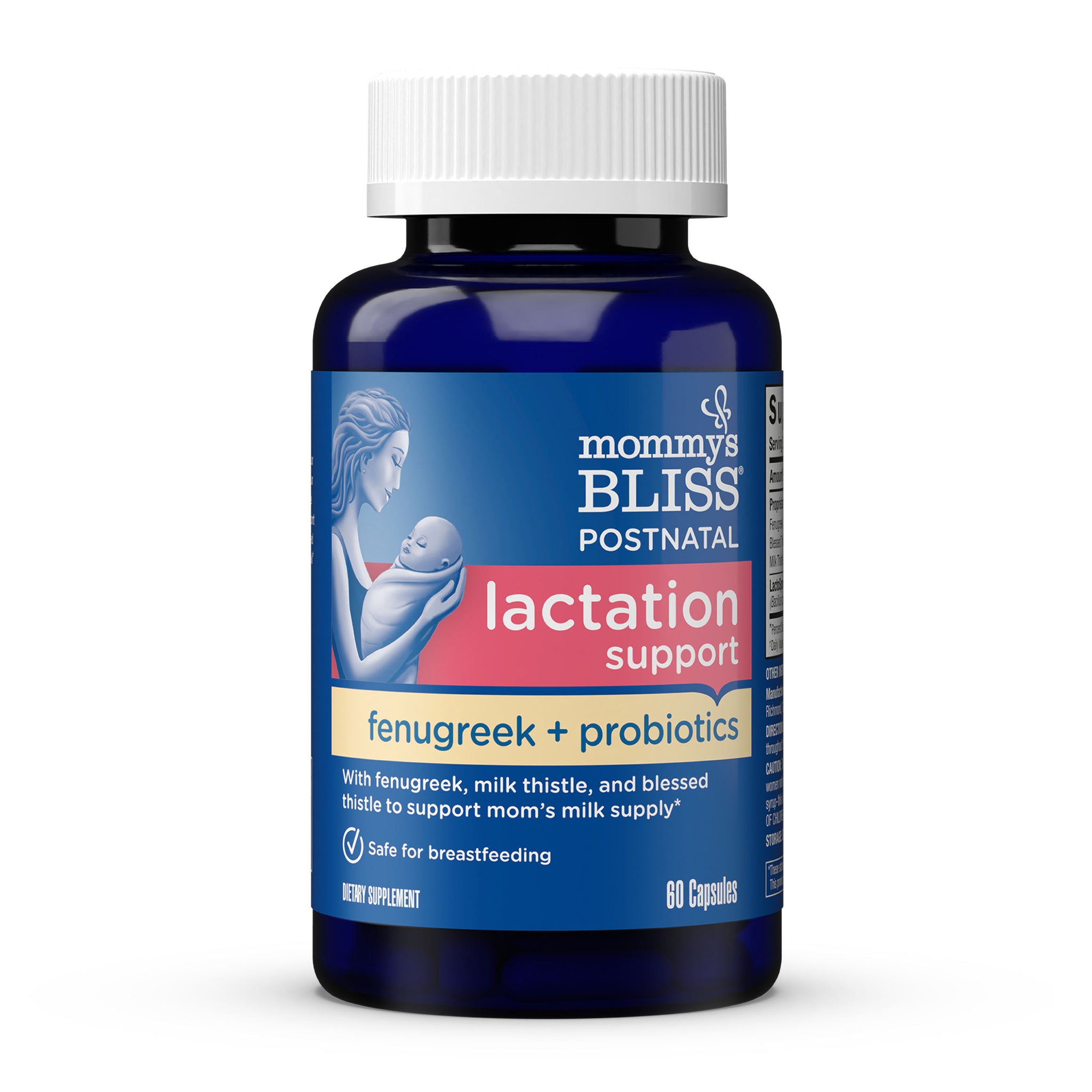 Mommy's Bliss Postnatal Lactation Support with fenugreek and probiotics, 60-capsule bottle