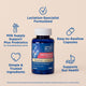 Key features of Mommy's Bliss Postnatal Lactation Support, shown as icons around the bottle