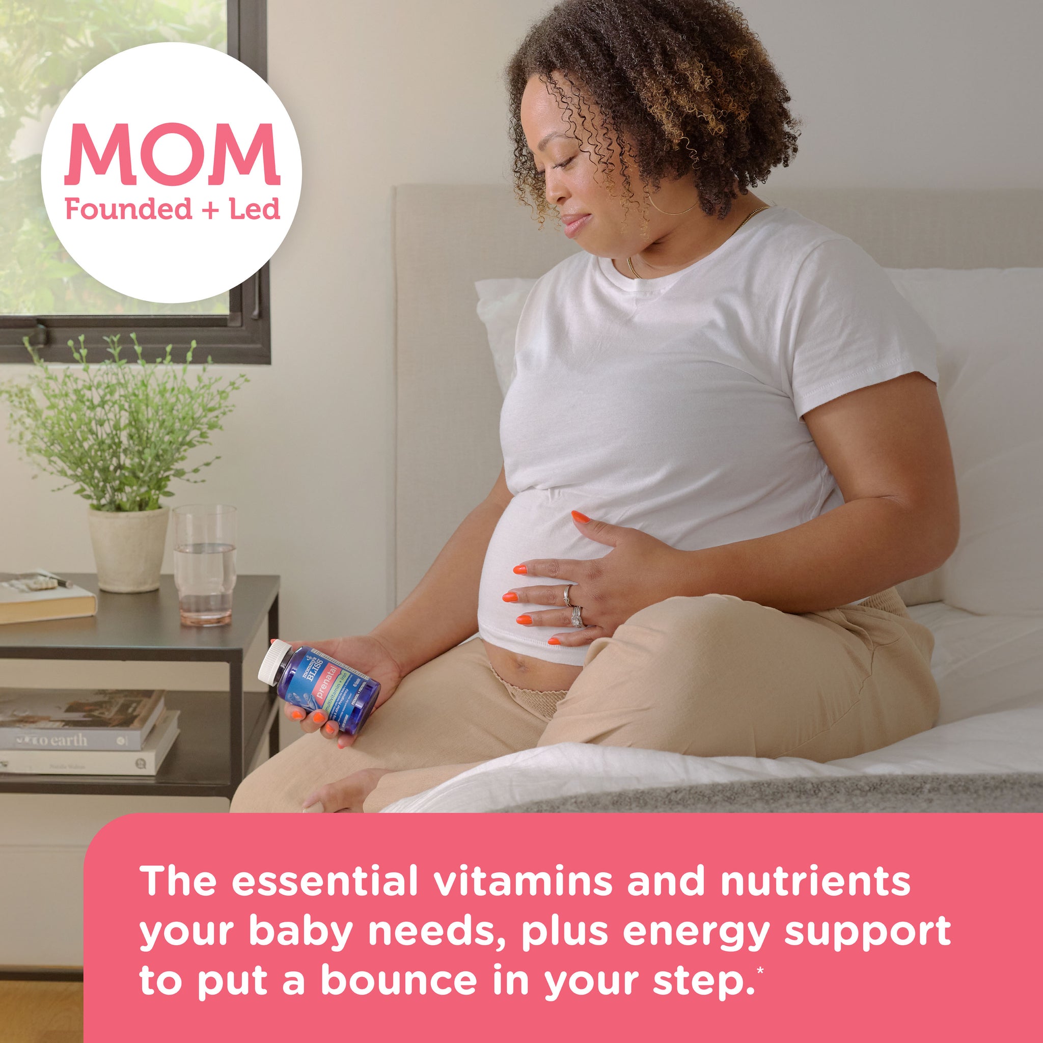 Mommy's Bliss Prenatal Multivitamin plus Iron shown in an everyday lifestyle photograph