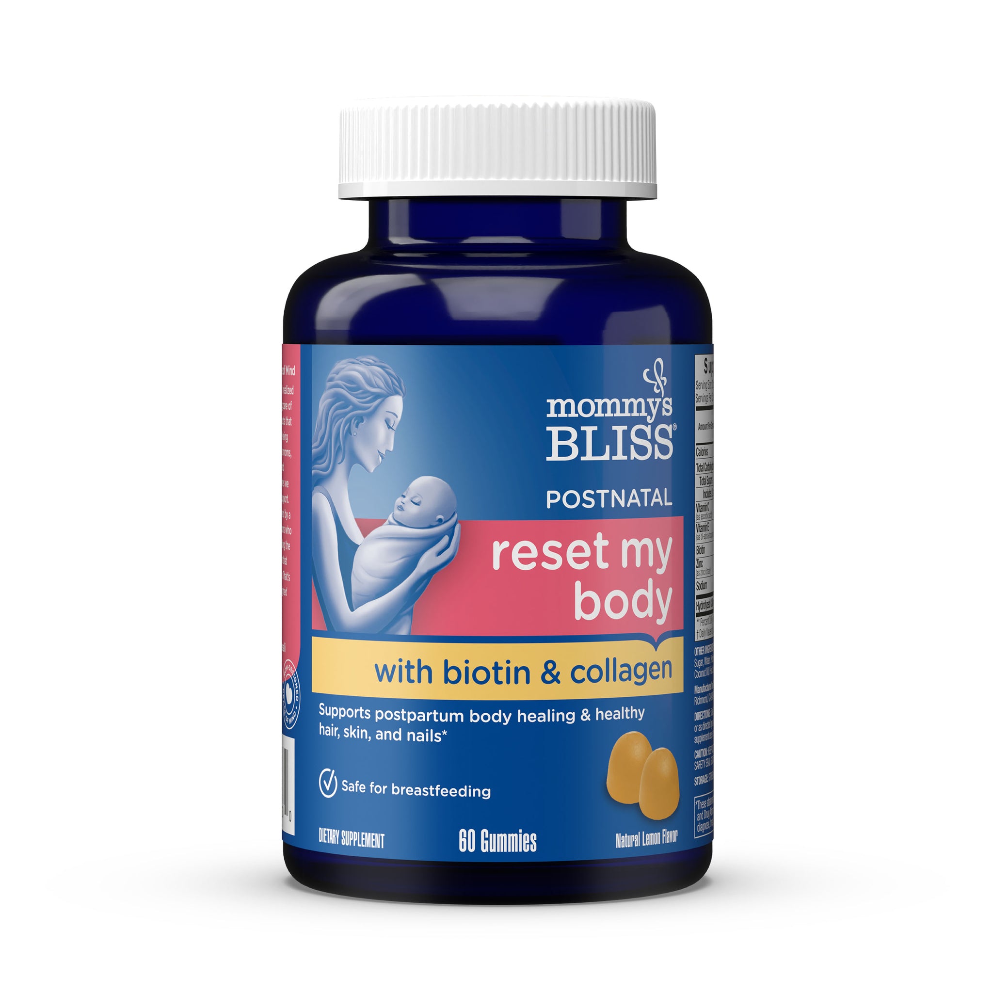 Mommy's Bliss Postnatal Reset My Body with biotin and collagen, bottle of 60 gummies