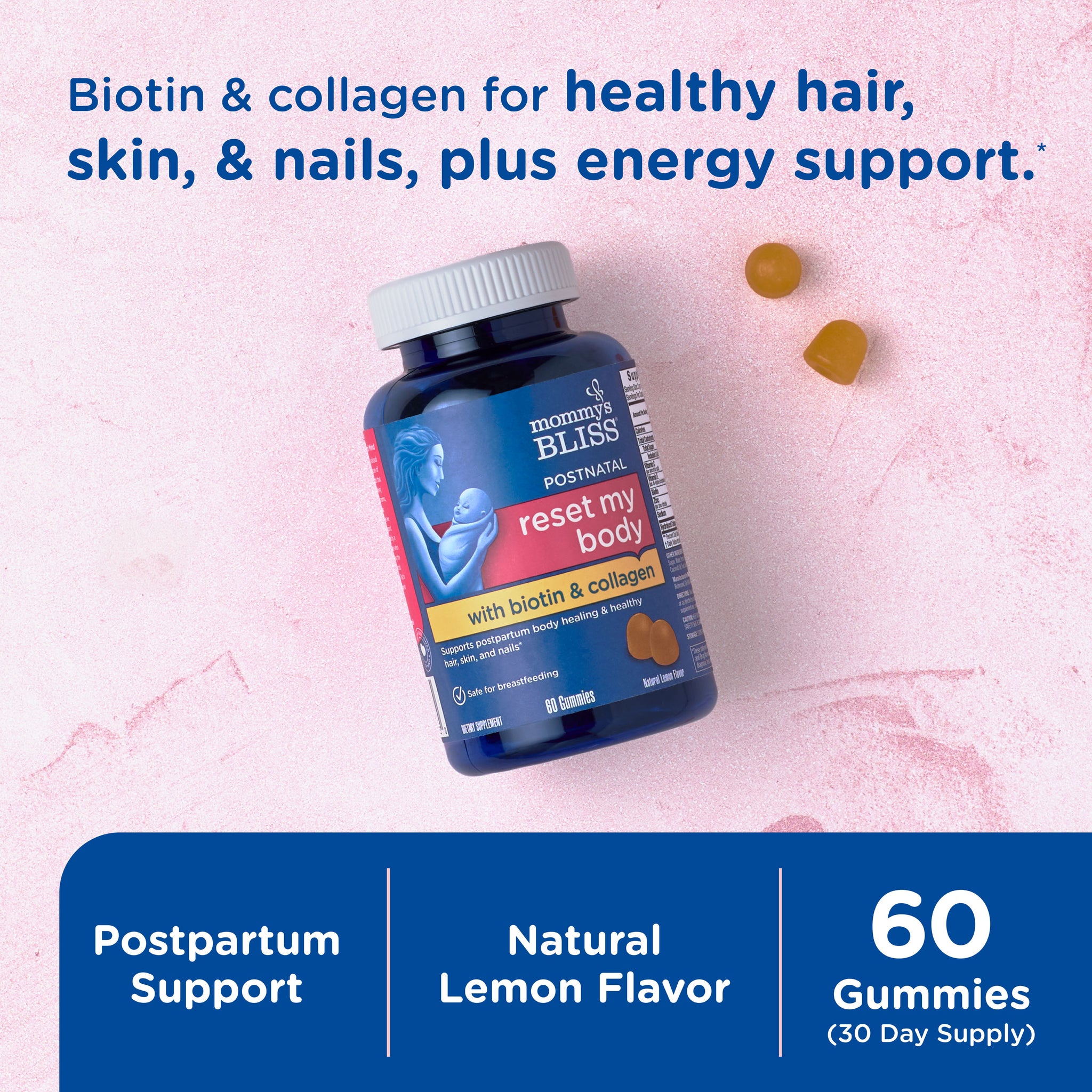 Mommy's Bliss Postnatal Reset My Body packaging shown with its main benefit claim