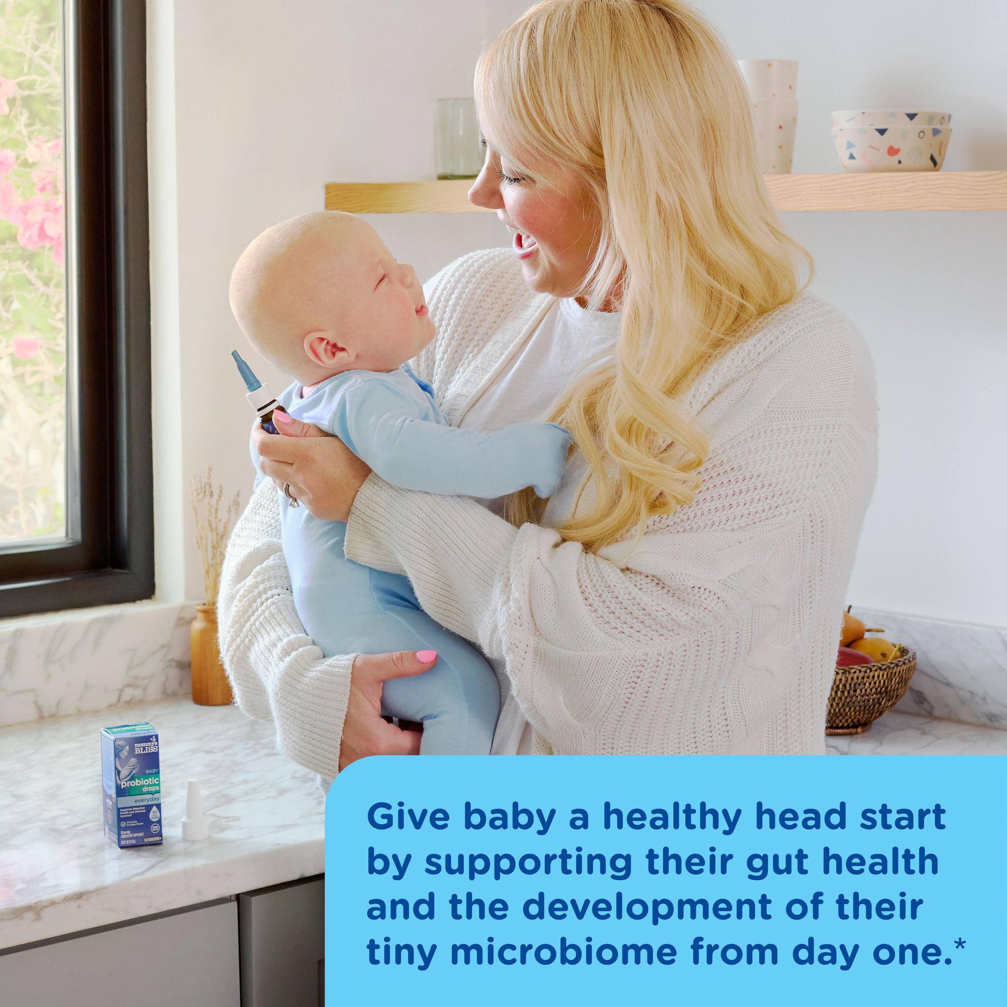 Mommy's Bliss Baby Probiotic Drops Everyday 45-day shown in an everyday lifestyle photograph