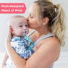 mom designed peace of mind banner with a mom kissing her baby