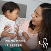 moms make it better banner with a mom holding her baby in the background