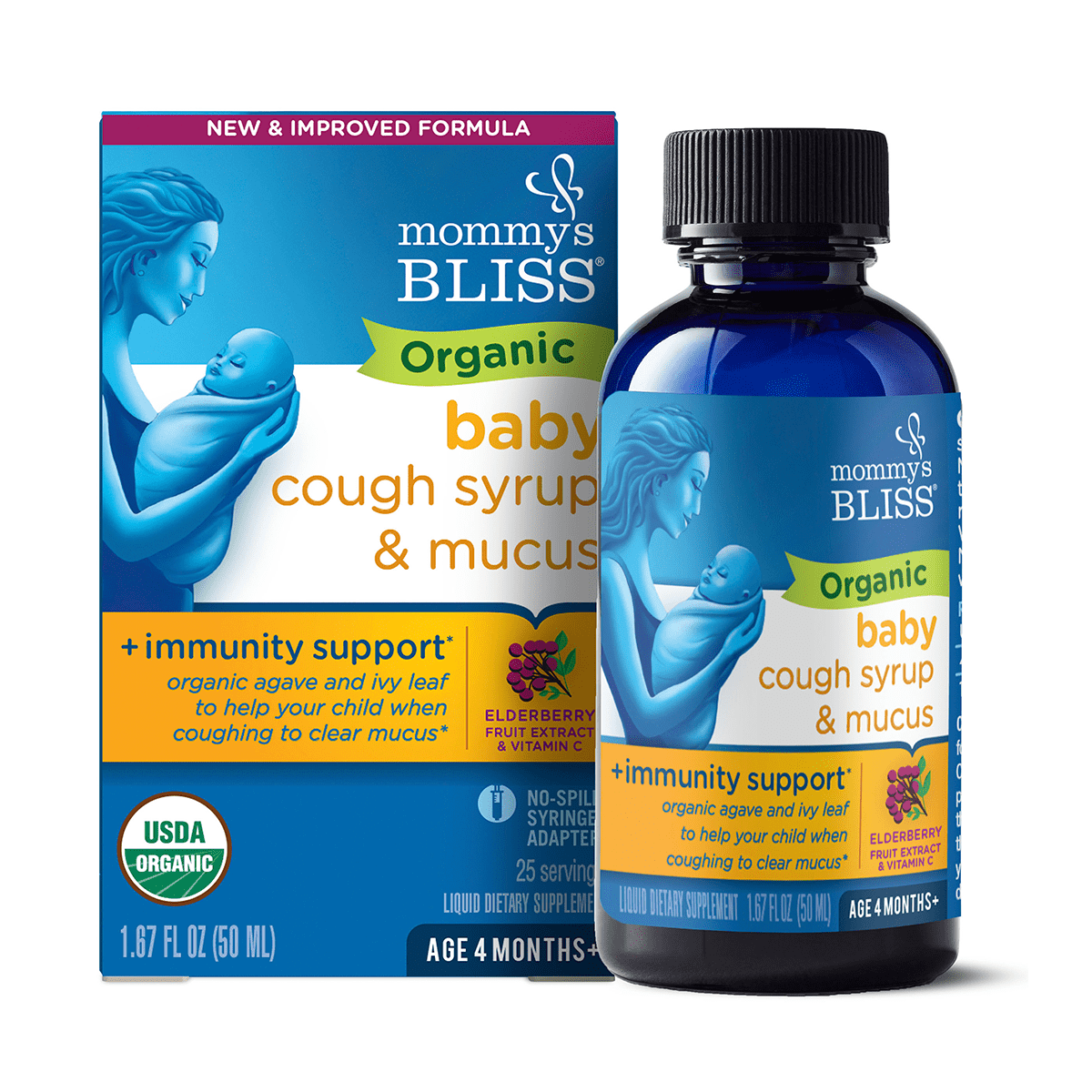 Baby Cough organic box and its bottle in a white background