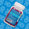 Kids Elderberry Gummies directions in its bottle with a blue bear background