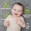 A smiling baby with texts
